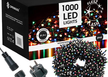 Kerstverlichting | 81,5 m | 1000 LED | Multicolor + Koel Wit Flits