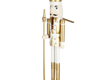 Notenkraker Kerst | Houten Soldaat | Kerstversiering | Goud/Wit | 125 cm