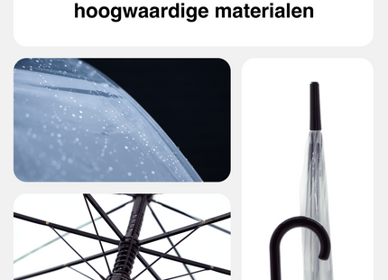 Koepelparaplu Met Haak - Transparant - Zwarte Rand - Ø 80 cm
