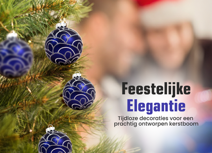 Kerstballen Glas | 4 Stuks | Glas | Donkerblauw | Zilver | Ø 75 mm