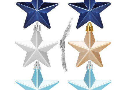 Kerstballen | Sterren | 6 Stuks | Grijs/Marineblauw/Blauw/Roze