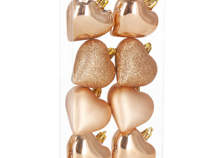 Kerstballen | Rose Goud | Hartjes | 8 Stuks | 7 Cm