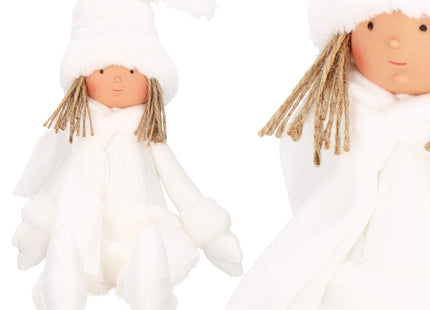 Kerstmeisje -  Kerstpop - Kerstversiering - Wit - 34 cm