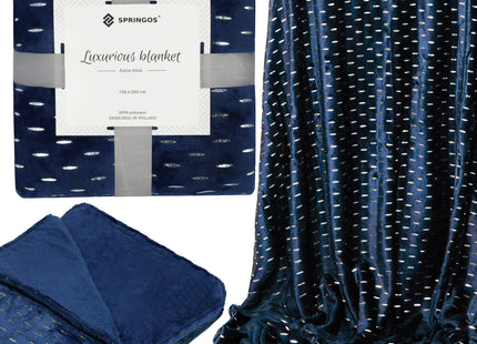 Plaid | Sprei | Deken | 200 x 150 cm | Pluche | Blauw/ Goud