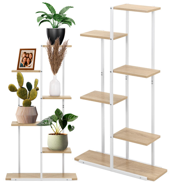 Plantenrek - Plantenstandaard - Bloemenstandaard - Bloementrap - Metaal - 6 - Laags - 60 X 20 X 113 CM - Wit