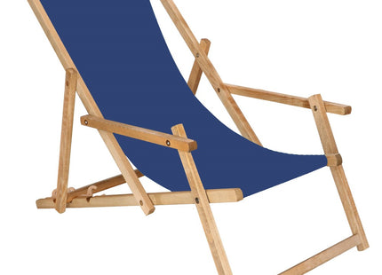 Ligbed | Strandstoel | Ligstoel | Verstelbaar | Arm Leuning | Beukenhout | Geïmpregneerd | Handgemaakt | Marineblauw