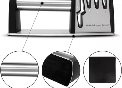4-in-1 Professionele Messenslijper | Doortrekslijper | Anti Slip | Schaarslijper & Messen Slijper | RVS