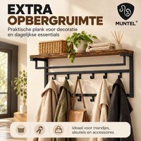 Wandkapstok Bruin Industrieel – Wandkapstok met 10 Haken – Hout en Metaal – 60x30x42 cm