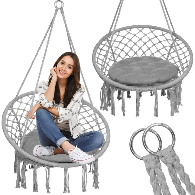 Hangstoel | Binnen & Buiten | Belastbaar tot 150 kg | 120 x 79 cm | Inclusief Kussen | Grijs