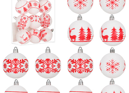 Kerstballen | 12 Stuks | 7 cm | Rood | Wit