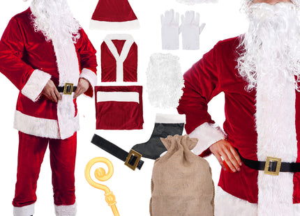 Kerstman Kostuum | Kerstman Pak | Verkleedkleding | 9-Delig | Rood/Wit/Zwart