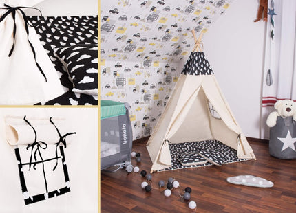 Tipi Tent | Wigwam Speeltent | 120x100x180 cm | Met Mat en Kussens | Naturel Zwart | Wolken