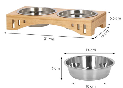 Voerbak dubbel | Waterbak | Voerbakjes | Drinkbak | Eetbak | Bamboe