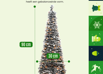 Pop-up Kunstkerstboom | 1 Minute | Snow-Tree | 90 cm | Met Verlichting | Ø 30 | 100 Led