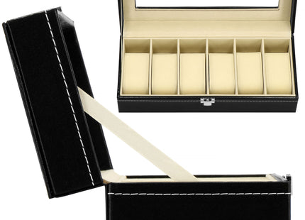 Horlogedoos - Horlogebox - Horlogeopberger -  Suède - Zwart - Creme - 6 Horloges