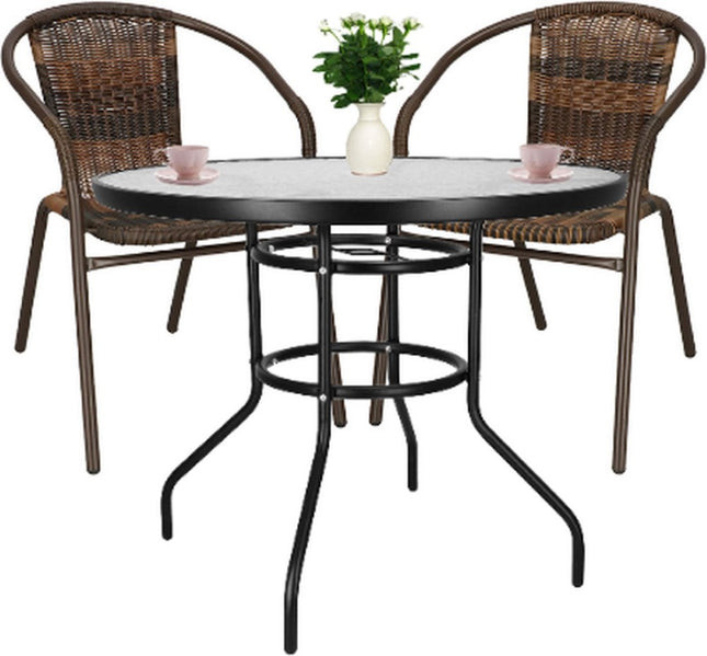 Tuinset | Balkonset | Bistroset | 3-Delig | Tafel + 2 Stoelen | Zwart/Bruintinten
