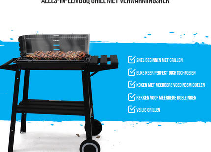Houtskool barbecue -Op Wielen  - BBQ - Asopvangbak -  Kunststof - RVS - Zwart - Zilver