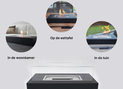 Bio Ethanol Sfeerhaard | Tafelhaard | Binnen & Buiten | Zwart | 35 x 18 x 20 CM