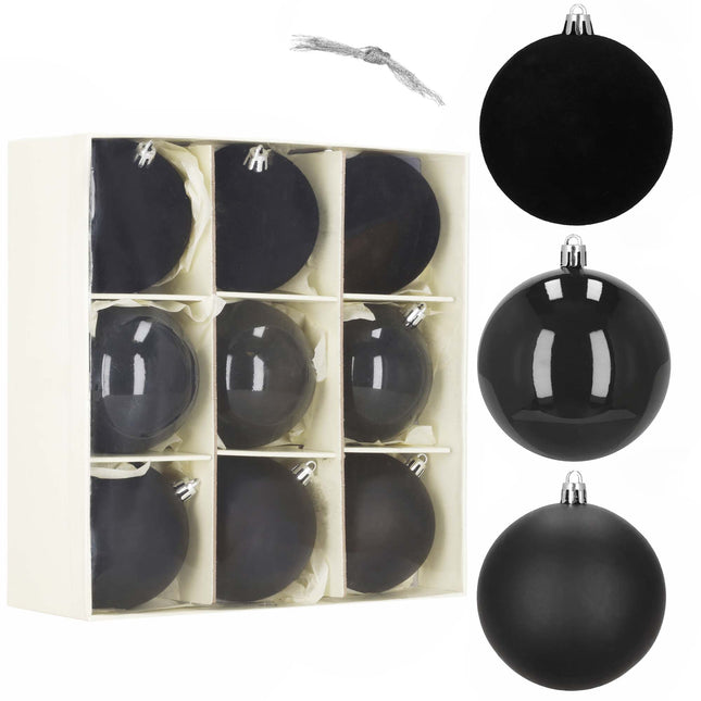 Kerstballen | 9 Stuks | 8,5 cm | Zwart