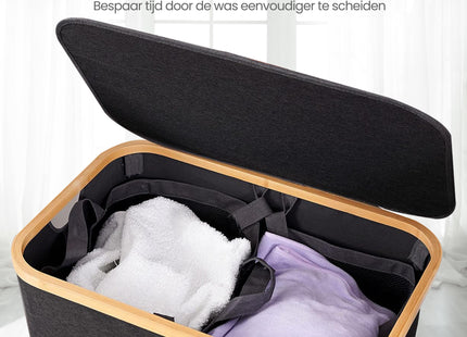Dubbele Wasmand | Was Sorteerder | Met Deksel | 160 Liter | Zwart