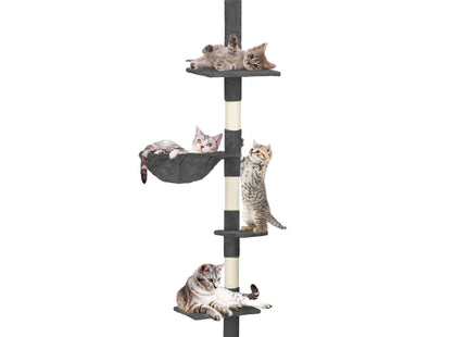 Krabpaal - Voor Katten - Meubelbescherming - 4 Etages - 245- 260 cm - DonkerGrijs - Beige