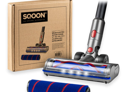 SQOON Stofzuiger Mondstuk Geschikt voor Dyson Stofzuiger V7 / V8 / V10 / V11 en v15 Series - Met Twee Borstels - Zuigmond voor Dyson Steelstofzuiger - LED Licht