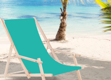 Ligbed | Strandstoel | Ligstoel | Verstelbaar | Arm Leuning | Beukenhout | Handgemaakt | Turquoise