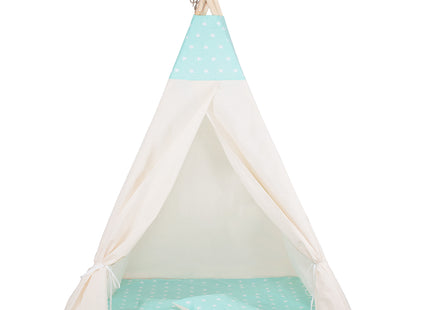 Tipi Tent | 120x100x180 cm | Met Mat en Kussens | Naturel Mint | Sterren