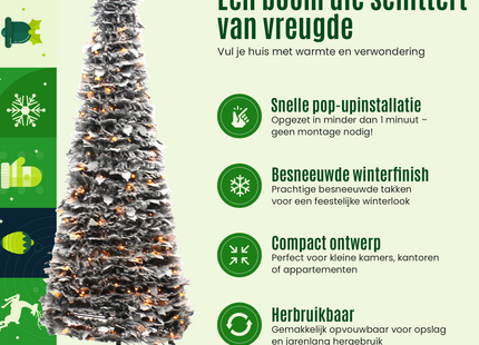 Pop-up Kunstkerstboom | 1 Minute | Snow-Tree | 150 cm | Met Verlichting | Ø 50 | 200 Led