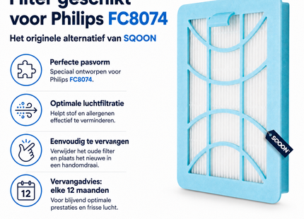 SQOON® HEPA-Filter  Geschikt voor Philips Performer Compact – Vervangt CP1352 / 432200494411