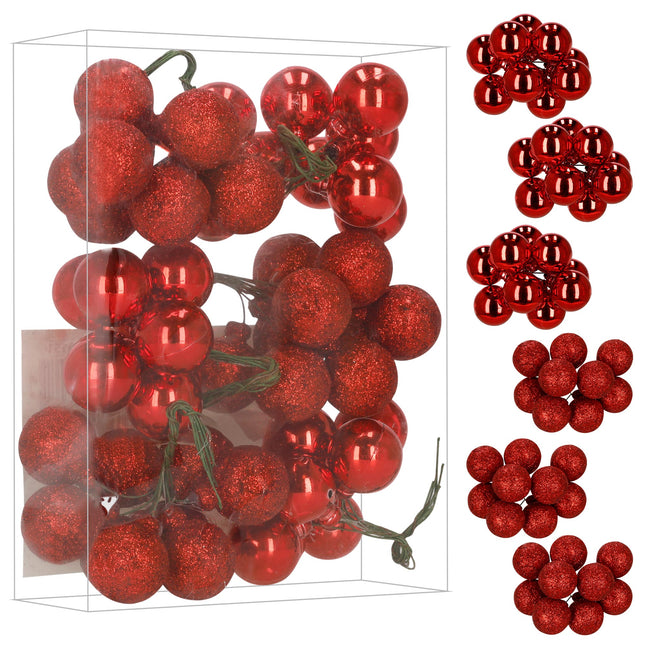 Kerstballen | 54 Stuks | 3 cm | Rood | Draden | Mat | Rood