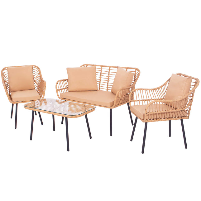 Tuinset - 4 Delig - Stoelen - Bank - Tafel - Rotan - Beige