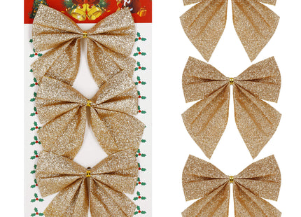 Kerstboomhanger | Strik | Gouden Glitter | 3 Stuks | 11 Cm
