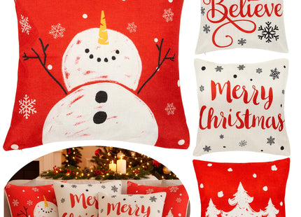 Sierkussenhoes | Kussenhoes | Kussensloop | Woonaccessoires | 40 x 40 cm | 4 Stuks | Kerstpatronen | Rood/Wit