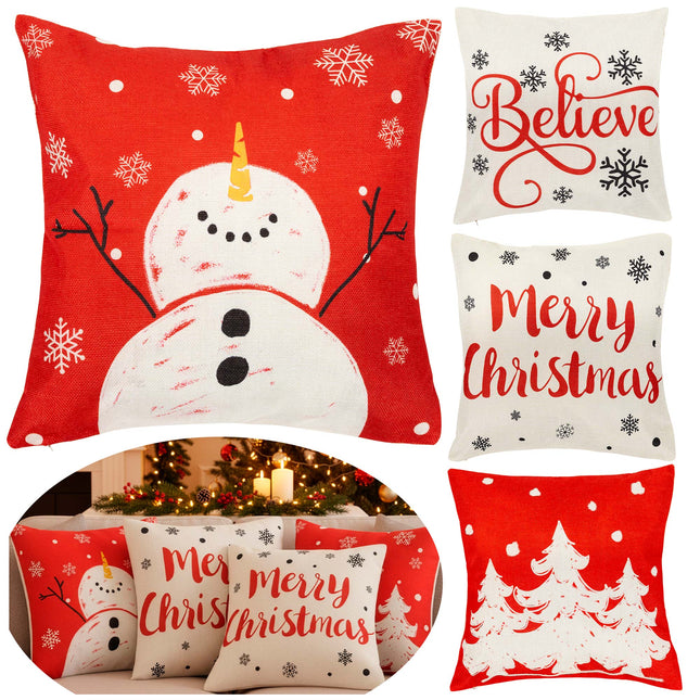 Sierkussenhoes | Kussenhoes | Kussensloop | Woonaccessoires | 40 x 40 cm | 4 Stuks | Kerstpatronen | Rood/Wit