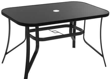 Tuintafel | 120 x 70 x 70 cm | Buitentafel | Eettafel Buiten | Metaal | Gehard Glas | 100 KG | Zwart