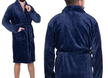 Badjas - Fleece - Marineblauw - Capuchon - Riem - Maat M/L