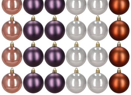 Kerstballen | 24 Stuks | 6,5 cm | Paars | Bruin | Parelmoer | Roségoud