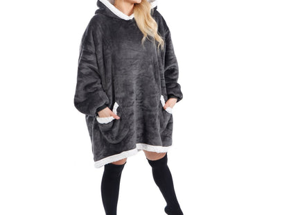 Hoodie Deken | Deken Met Mouwen | One Size | Grafiet/Wit