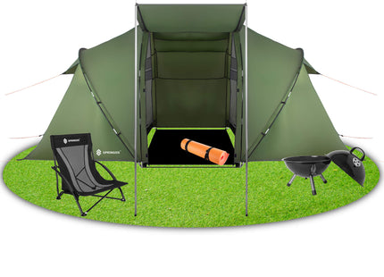 Tunneltent |Kampeertent | Tent | Waterdicht | 4 Persoons | 2 Slaapkamers | Groen | 460 x 200 x 245 cm