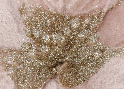 Kunstbloem Met Clip- Poinsettiatak - Ster van Bethlehem - Roze - Glitters