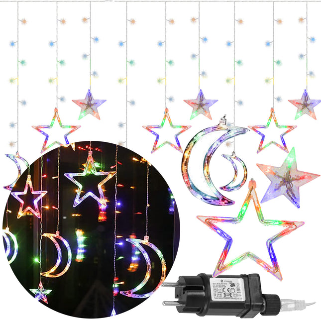 Lichtgordijn | IJspegel Verlichting | Inclusief USB En Afstandsbediening | 138 LED | Multicolor | Sterren | Maan