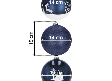 Kerstballen | 3 Stuks | 15 cm | Blauw | Wit