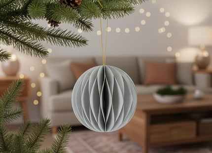 Kerstbal | Papier | 8 Cm | 3D | Grijs  | 6 Stuks