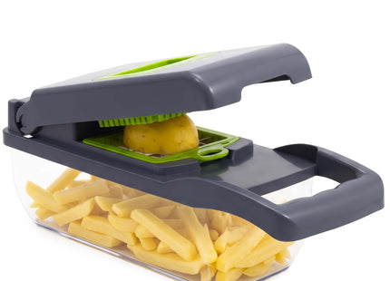 Groentesnijder 7-in-1 – Multifunctionele groenterasp – Met opvangbak en accessoires – Grafiet/Groen