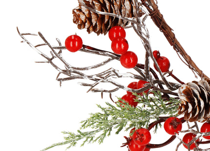 Kerstkrans | Kerst Decoratie | Groen/Rood/Wit/Bruin |37 cm