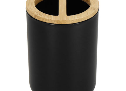 Badkamerset | Prullenbak | Zeepbakje | Toiletborstel | Zeepdispenser | Set van 6 | Zwart/Naturel