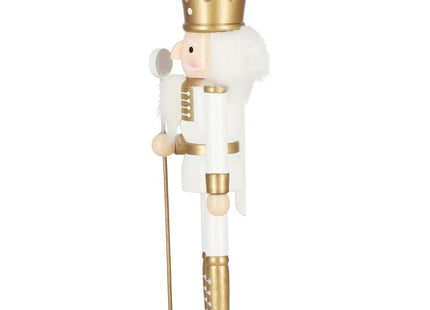 Notenkraker Kerst | Houten Soldaat | Kerstversiering | Goud/Wit | 30,5 cm