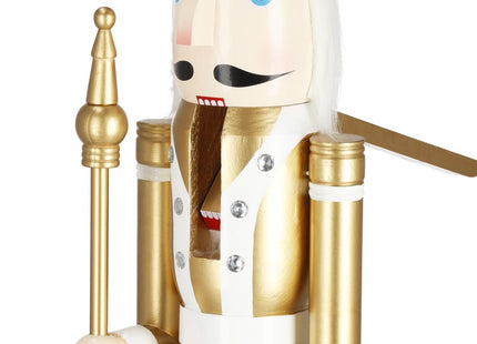 Notenkraker Kerst | Houten Soldaat | Kerstversiering | Goud/Wit | 125 cm