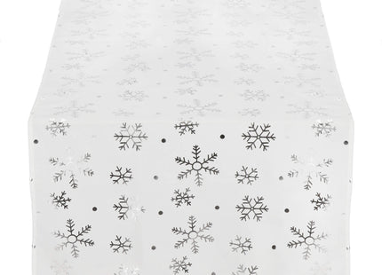 Tafelkleed -Kerst - Sneeuwvlokken- Wit - Polyester - 185 x35 CM